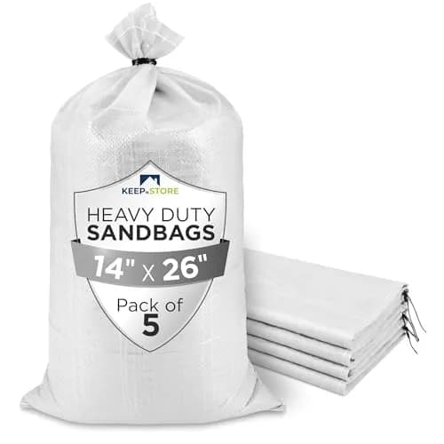 Keep N Store Heavy Duty Sand Bags Pack of 5, White Empty Sandbags 36cm x 66cm (14"x26") | UV Protected Woven Polypropylene for Flood Control & Weight thumbnail 1