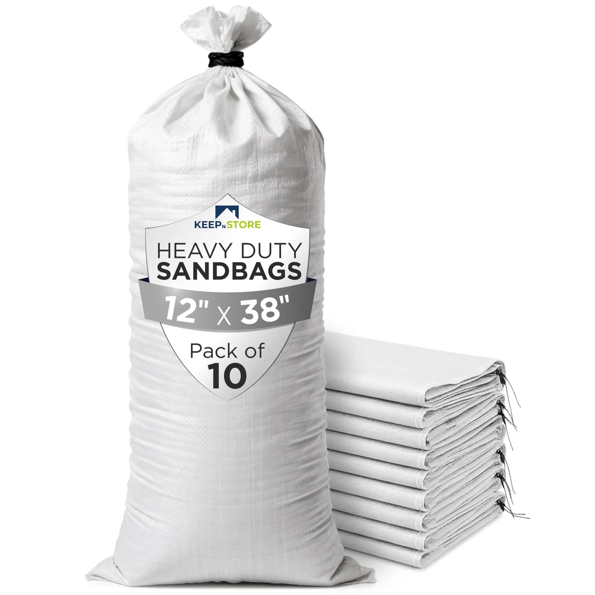 Keep N Store Heavy Duty Sand Bags Pack of 10, 12x38 inches | Flood Control & Weight Bags