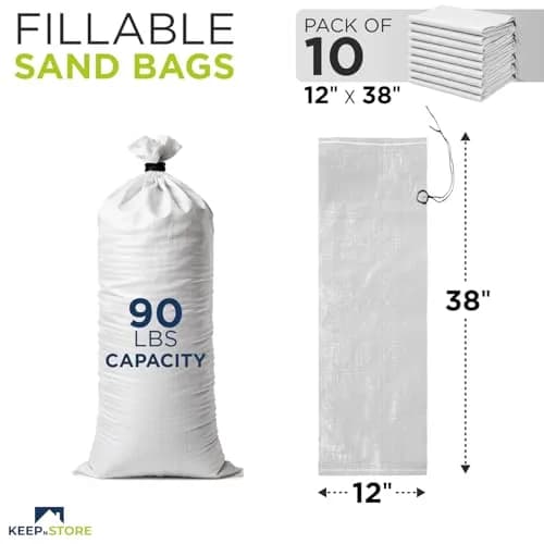 Keep N Store Heavy Duty Sand Bags Pack of 10, 12x38 inches | Flood Control & Weight Bags thumbnail 2