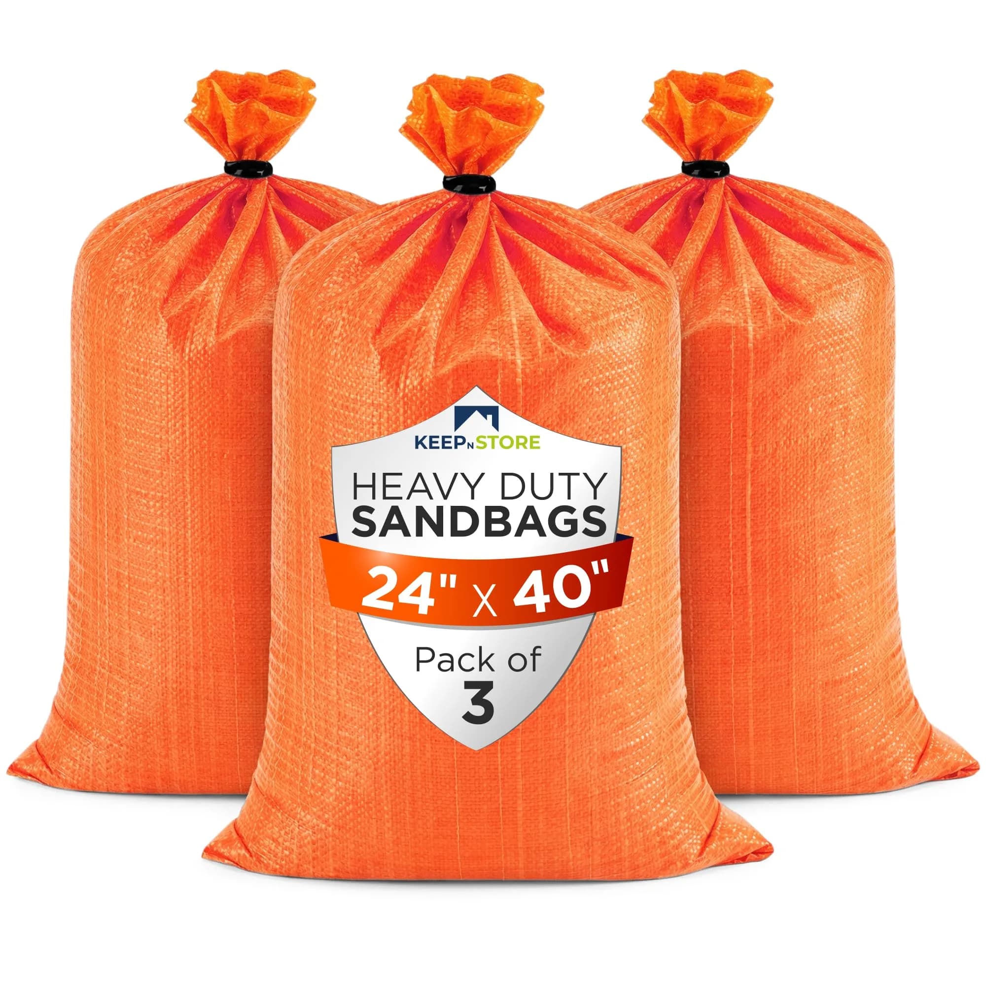 Keep N Store Heavy Duty Sand Bags Pack of 3, Bright Orange Empty Sandbags 61cm x 102cm (24x40 inches) | UV Protected Woven Polypropylene for Flood Control & Weight - main product image