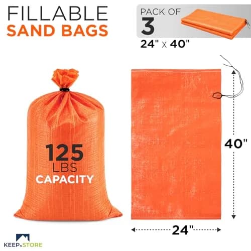 Keep N Store Heavy Duty Sand Bags Pack of 3, Bright Orange Empty Sandbags 61cm x 102cm (24x40 inches) | UV Protected Woven Polypropylene for Flood Control & Weight thumbnail 2