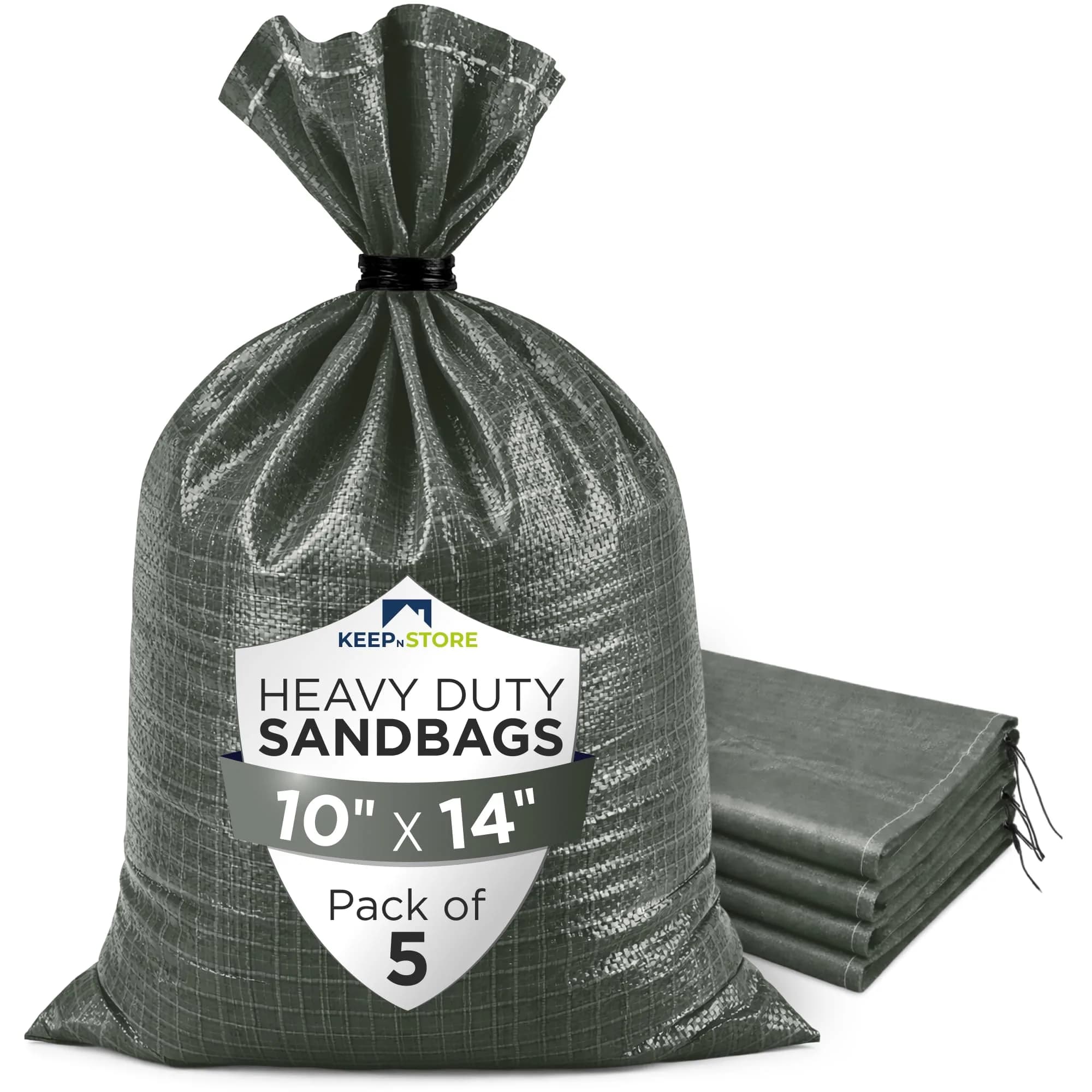 Keep N Store Heavy Duty Sand Bags Pack of 5 | Flood Control & Industrial Use, 10x14 inches, 15 Pounds — Army Green