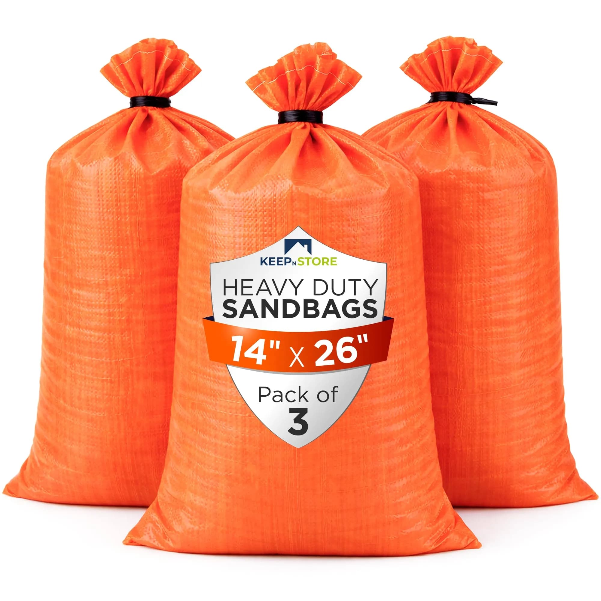 Keep N Store Heavy Duty Sand Bags Pack of 3 | 14x26 inch, 50 lb Capacity, UV Protected, Bright Orange, Reusable Flood Control Bags