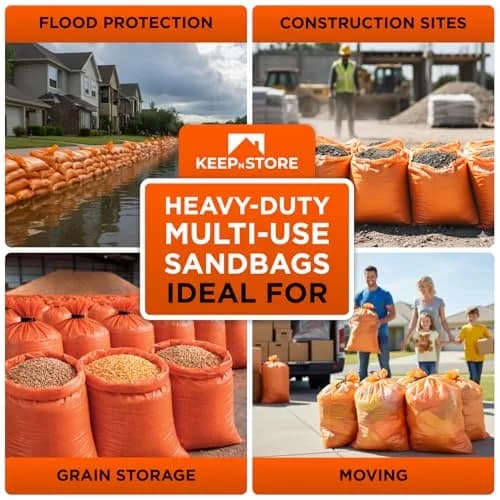 Keep N Store Heavy Duty Sand Bags Pack of 3 | 14x26 inch, 50 lb Capacity, UV Protected, Bright Orange, Reusable Flood Control Bags thumbnail 9
