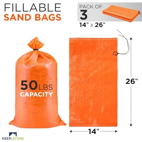 Keep N Store Heavy Duty Sand Bags Pack of 3 | 14x26 inch, 50 lb Capacity, UV Protected, Bright Orange, Reusable Flood Control Bags thumbnail 2