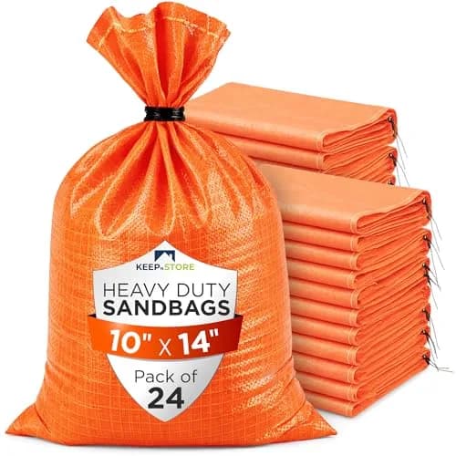 Keep N Store Heavy Duty Sand Bags Pack of 24, Bright Orange 10x14 inches | Flood Control & Weight Bags thumbnail 1