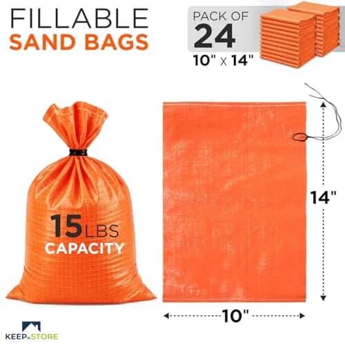 Keep N Store Heavy Duty Sand Bags Pack of 24, Bright Orange 10x14 inches | Flood Control & Weight Bags thumbnail 2