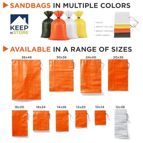 Keep N Store Heavy Duty Sand Bags Pack of 24, Bright Orange 10x14 inches | Flood Control & Weight Bags thumbnail 3
