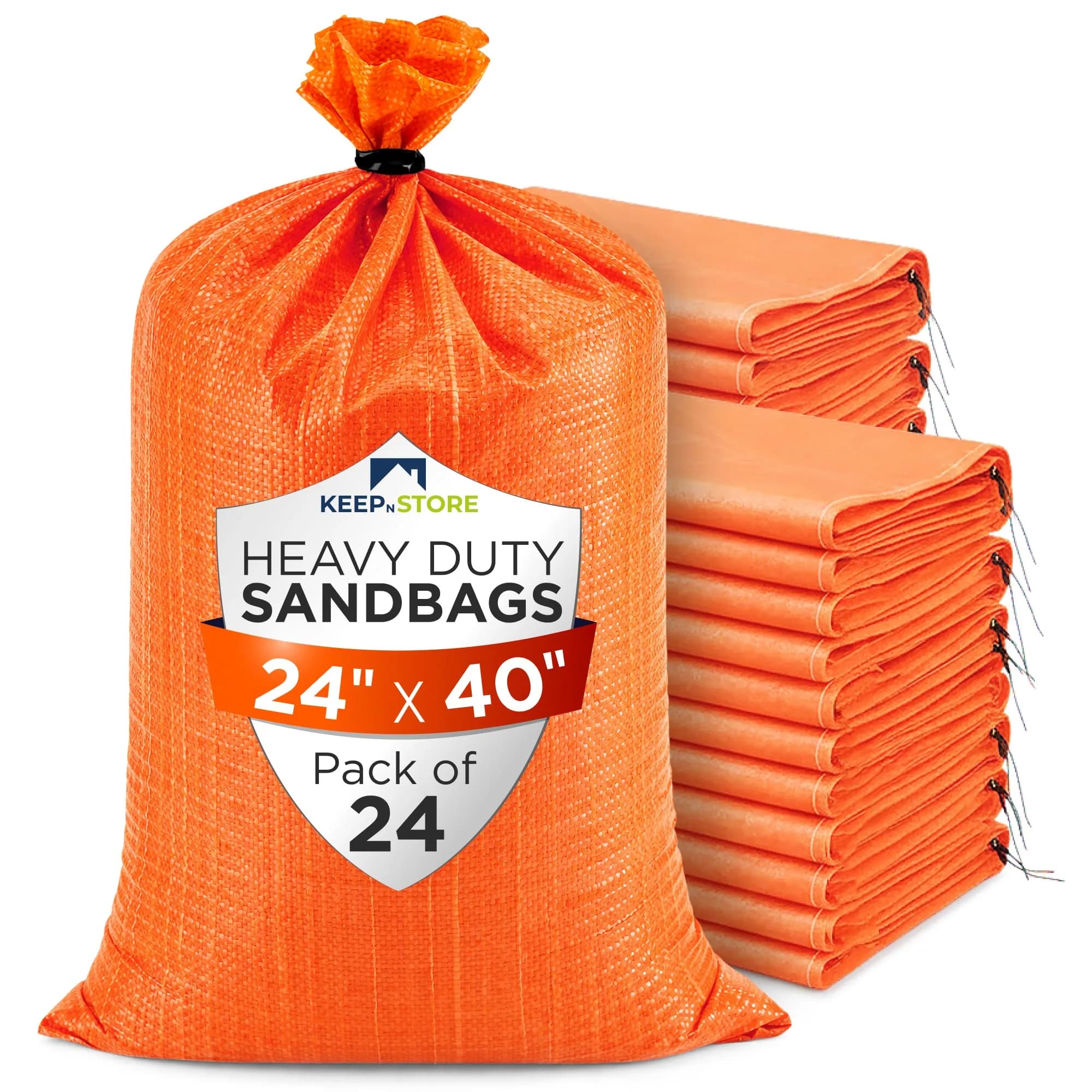 Keep N Store Heavy Duty Sand Bags Pack of 24, 24x40 inches, Bright Orange | UV Protected Woven Polypropylene for Flood Control & Weight