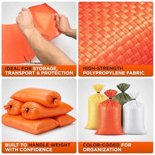 Keep N Store Heavy Duty Sand Bags Pack of 24, 24x40 inches, Bright Orange | UV Protected Woven Polypropylene for Flood Control & Weight thumbnail 7