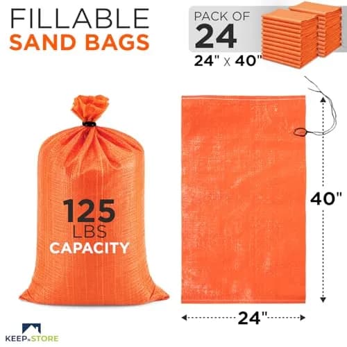 Keep N Store Heavy Duty Sand Bags Pack of 24, 24x40 inches, Bright Orange | UV Protected Woven Polypropylene for Flood Control & Weight thumbnail 2