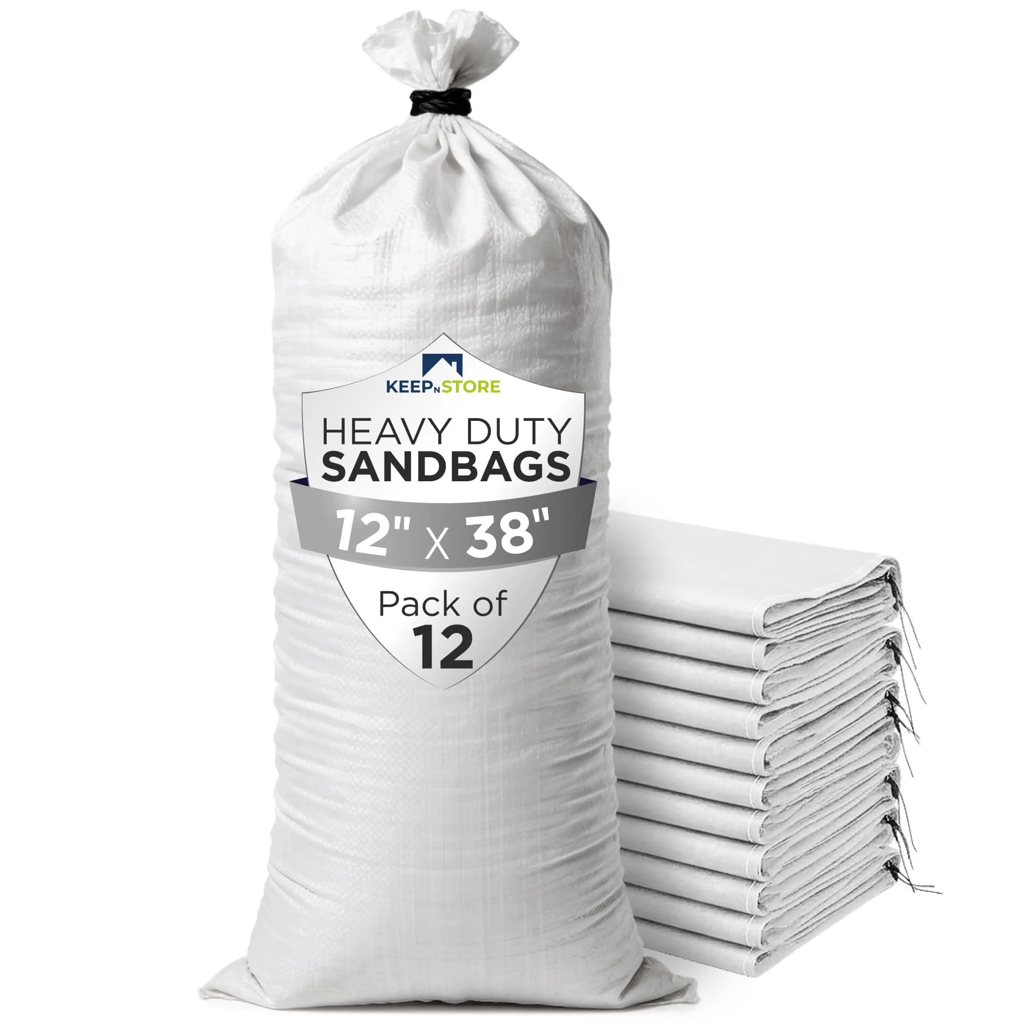 Keep N Store Heavy Duty Sand Bags Pack of 12, White, 91 cm x 46 cm (38x18 inches) | Flood Control & Weight Stabilization