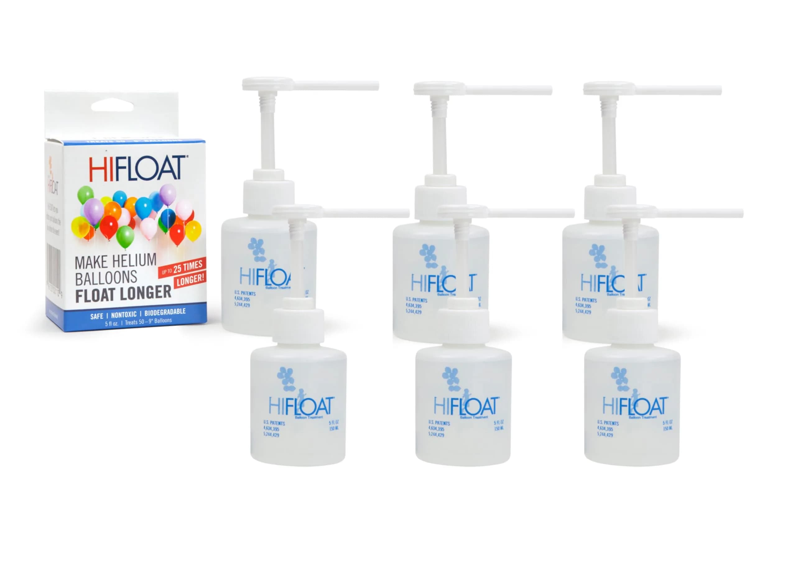 HI-FLOAT ULTRA HI-FLOAT Balloon Treatment with Pump – 5 oz (148ml) – Extends Helium Float Time Up to 25x for Latex Balloons – Professional Party & Event Decor Solution (6 Pack) — 6-Pack