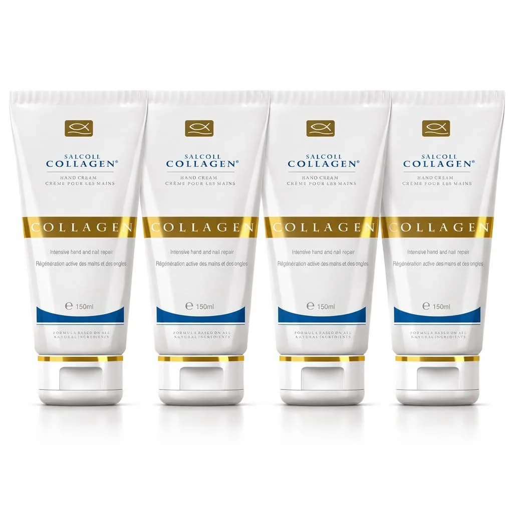 Salcoll Pure Bioactive Anti-Aging Collagen Repair Hand Cream 150ml (0.51 Fl Oz) x 4 | Hypoallergenic Moisturizing Lotion for Dry Skin — White