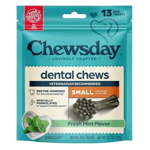 Chewsday Dog Treats Fresh Mint Flavor Dental Chews | Enzyme Powered, Small 13 Count thumbnail 1