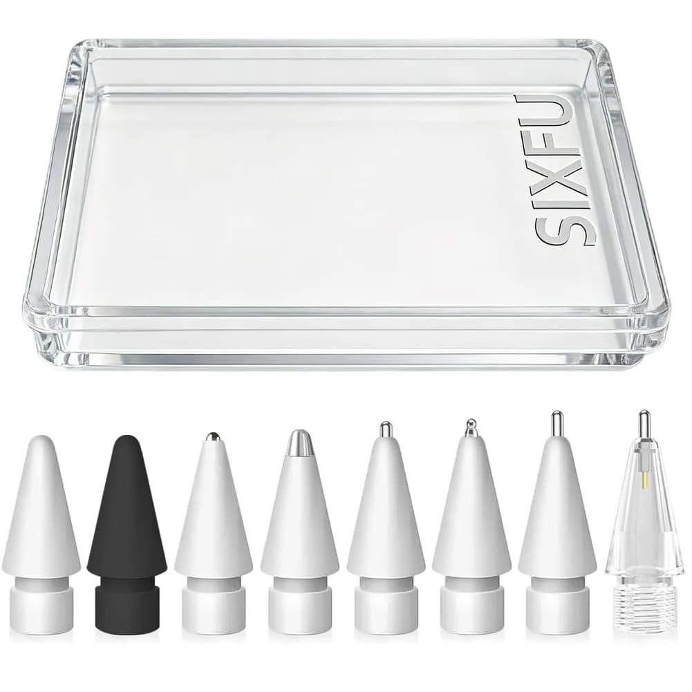 SIXFU 8 Styles Replacement Tips for Apple Pencil Pro, 1st/2nd Gen, USB-C, Logitech Crayon | 9-Piece Set with Storage Box - main product image