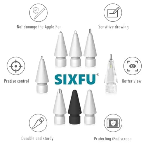 SIXFU 8 Styles Replacement Tips for Apple Pencil Pro, 1st/2nd Gen, USB-C, Logitech Crayon | 9-Piece Set with Storage Box thumbnail 4