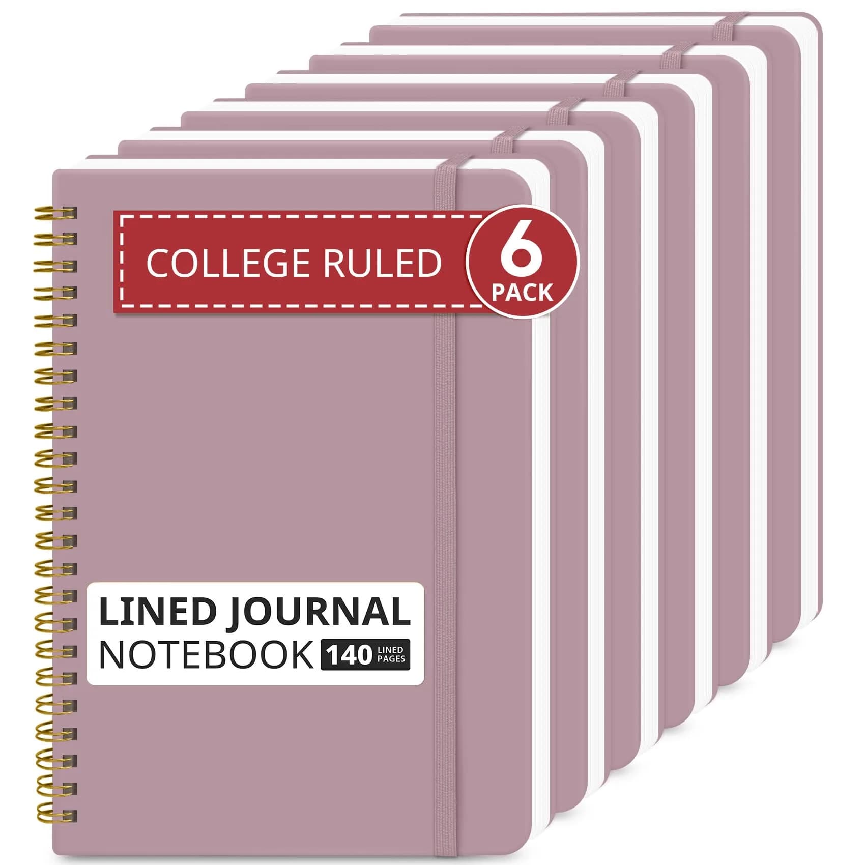 Taja 6 Pack Lined Notebooks A5 (5.7" x 7.9") | Hardcover Spiral Journals for Office Work, 140 Pages