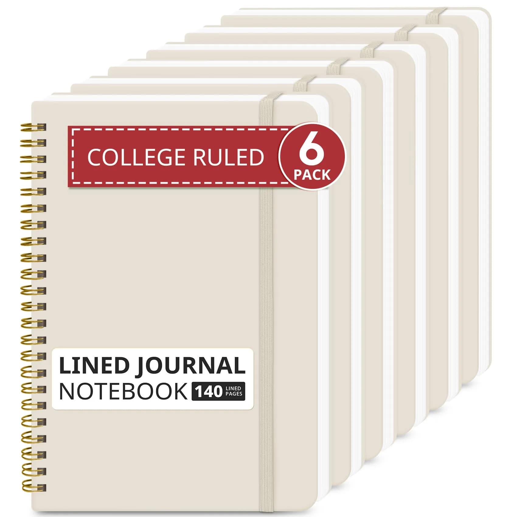Taja Hardcover Spiral Notebooks 6 Pack, A5 (5.7" x 7.9") | Premium 100 GSM Paper, 140 Lined Pages