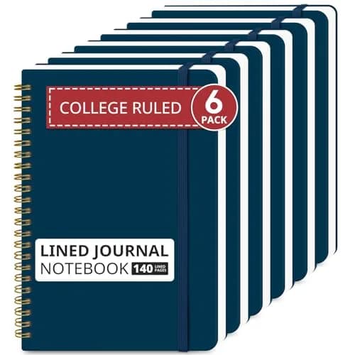 Taja 6 Pack Lined Notebooks A5 (14.5cm x 20cm) | Hardcover Spiral Journals for Work & Office thumbnail 1