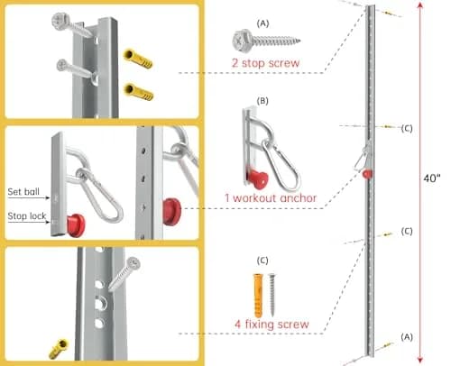 KOMOHOM Adjustable Resistance Band Wall Anchor -Space Saving Fitness System thumbnail 6