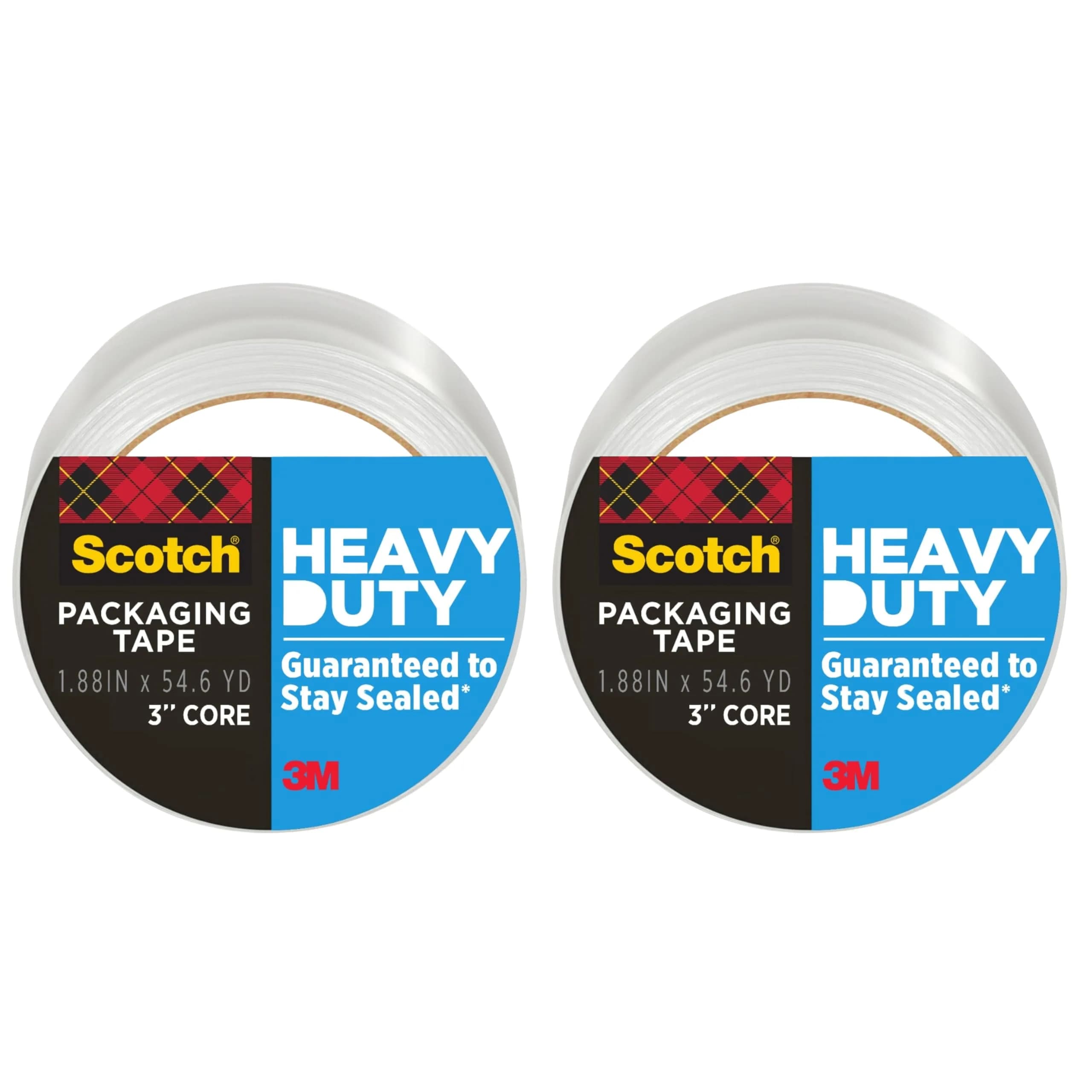 Scotch Heavy Duty Shipping Packaging Tape 3850 Clear 1.88 in x 54.6 yd (48 mm x 50 m) 12 Rolls | Industrial Strength Adhesive — 2 Rolls