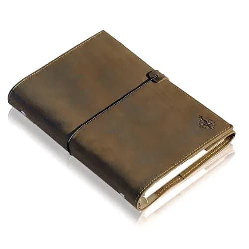 Wanderings A5 Leather Planner Binder Refillable 6-Ring Undated Journal 6.75" x 9" | Full-Grain Leather thumbnail 1