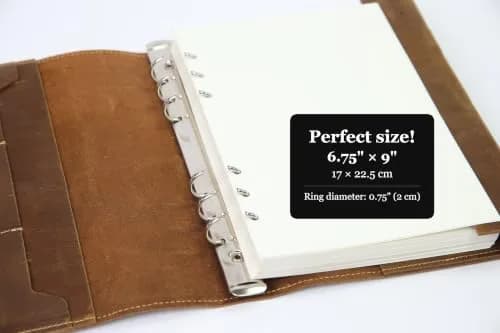 Wanderings A5 Leather Planner Binder Refillable 6-Ring Undated Journal 6.75" x 9" | Full-Grain Leather thumbnail 7