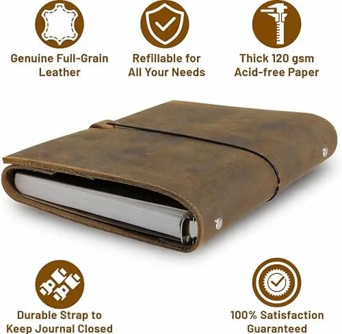 Wanderings A5 Leather Planner Binder Refillable 6-Ring Undated Journal 6.75" x 9" | Full-Grain Leather thumbnail 9