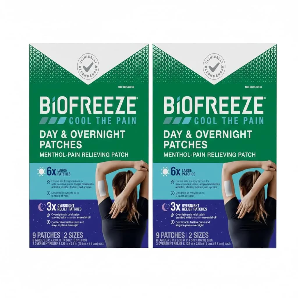 Biofreeze Day & Overnight Pain Relief Patches 18 Count (Pack of 2) | Menthol Arthritis & Muscle Pain Relief - main product image