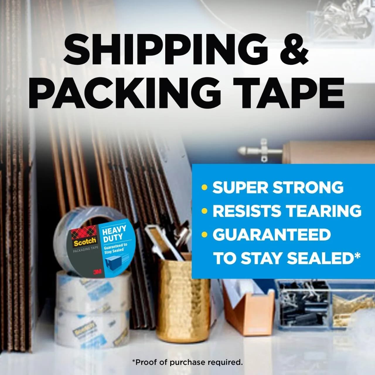 Scotch Heavy Duty Shipping Packaging Tape Clear - 12 Rolls | Industrial Strength Adhesive Tape for Secure Packaging - view 2