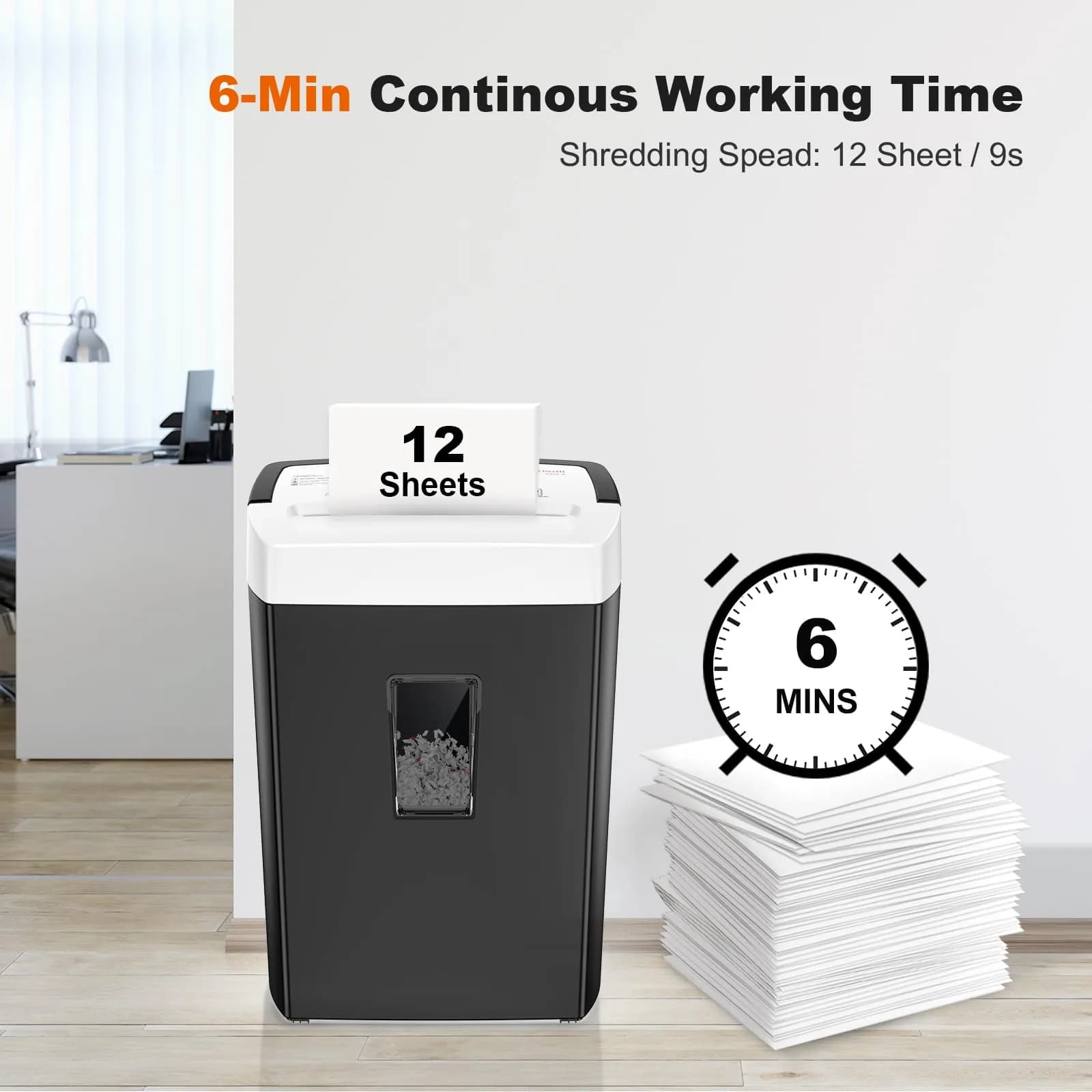 Bonsaii 12-Sheet Cross Cut Paper Shredder with Transparent Window, P-4 Security Level, Black/White - view 2