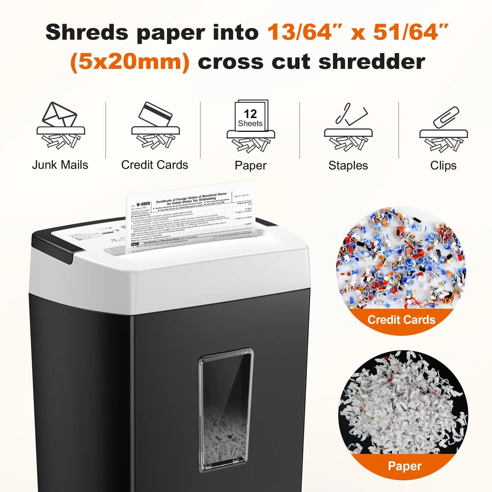 Bonsaii 12-Sheet Cross Cut Paper Shredder with Transparent Window, P-4 Security Level, Black/White - view 3