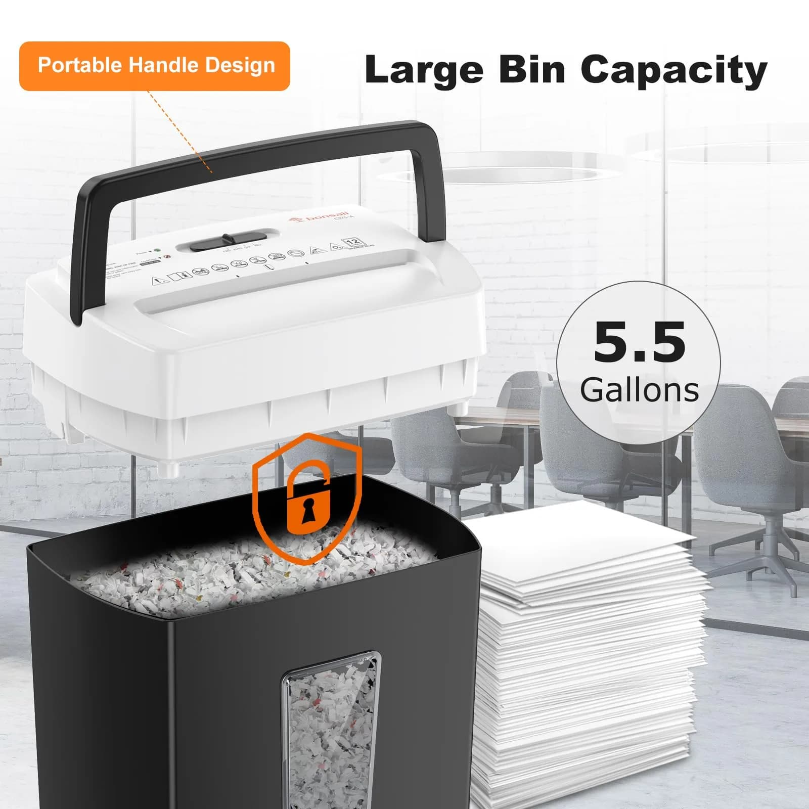 Bonsaii 12-Sheet Cross Cut Paper Shredder with Transparent Window, P-4 Security Level, Black/White - view 4