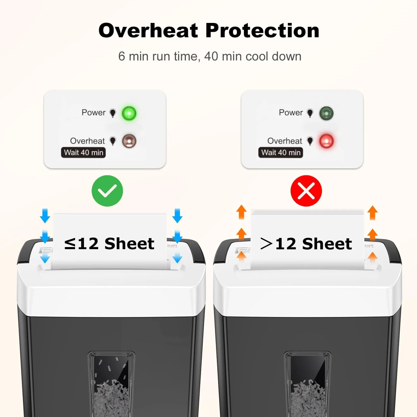 Bonsaii 12-Sheet Cross Cut Paper Shredder with Transparent Window, P-4 Security Level, Black/White - view 5