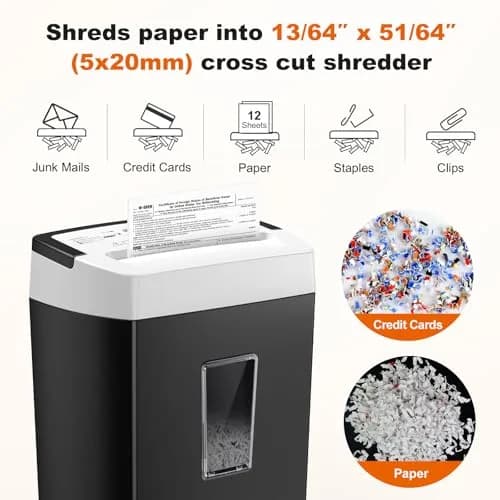 Bonsaii 12-Sheet Cross Cut Paper Shredder 5.46 kg (12 lb) | P-4 Security for Home Office Documents thumbnail 3