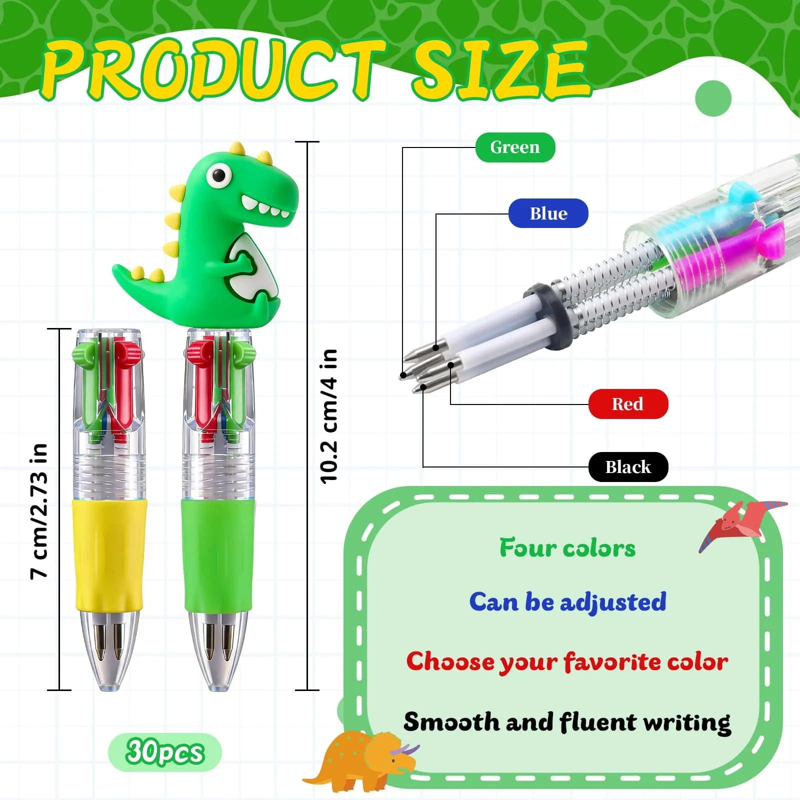 CZWZ Dinosaur Mini Ballpoint Pens (Pack of 30) | 4-in-1 Cute Kawaii Pens for Kids - view 2