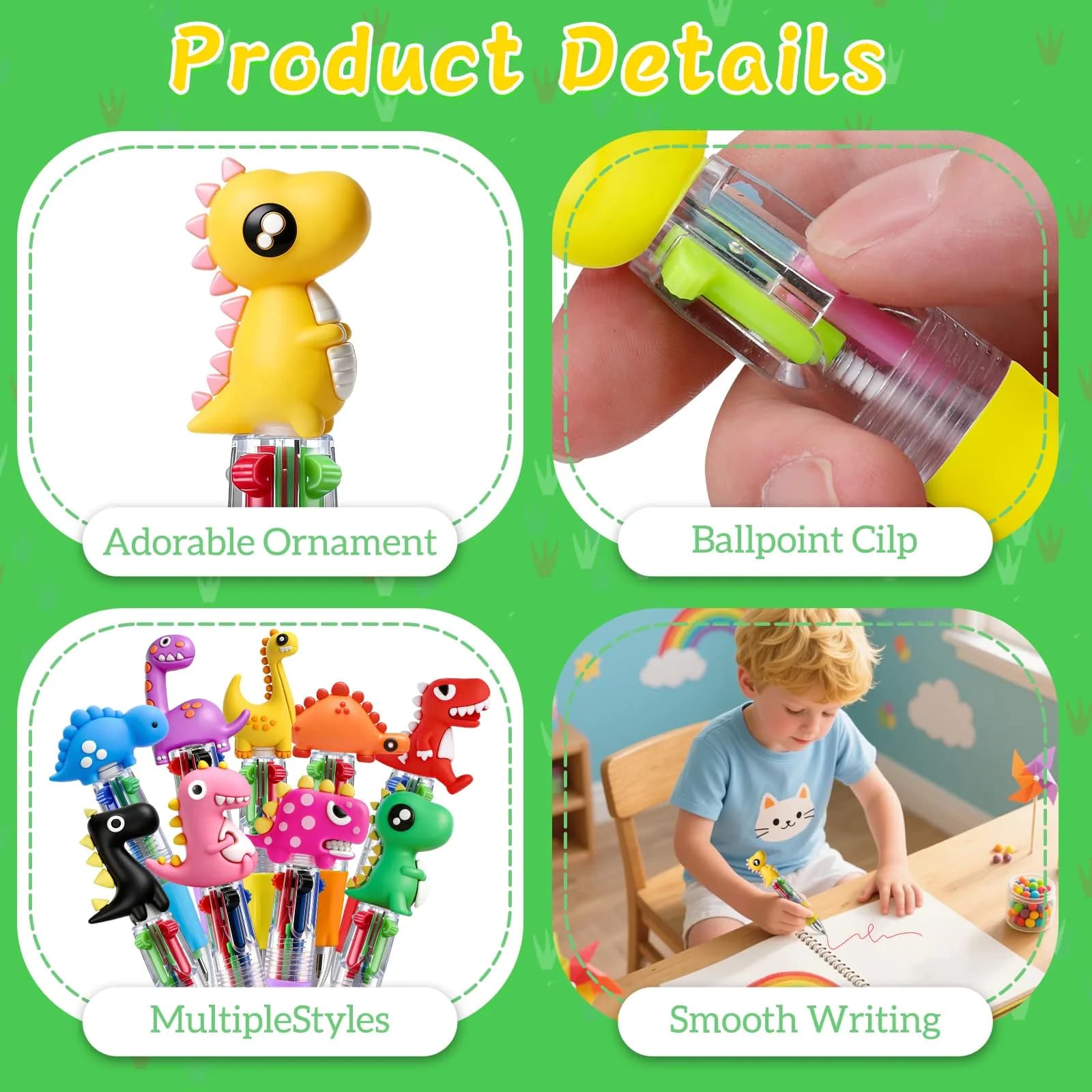 CZWZ Dinosaur Mini Ballpoint Pens (Pack of 30) | 4-in-1 Cute Kawaii Pens for Kids - view 3
