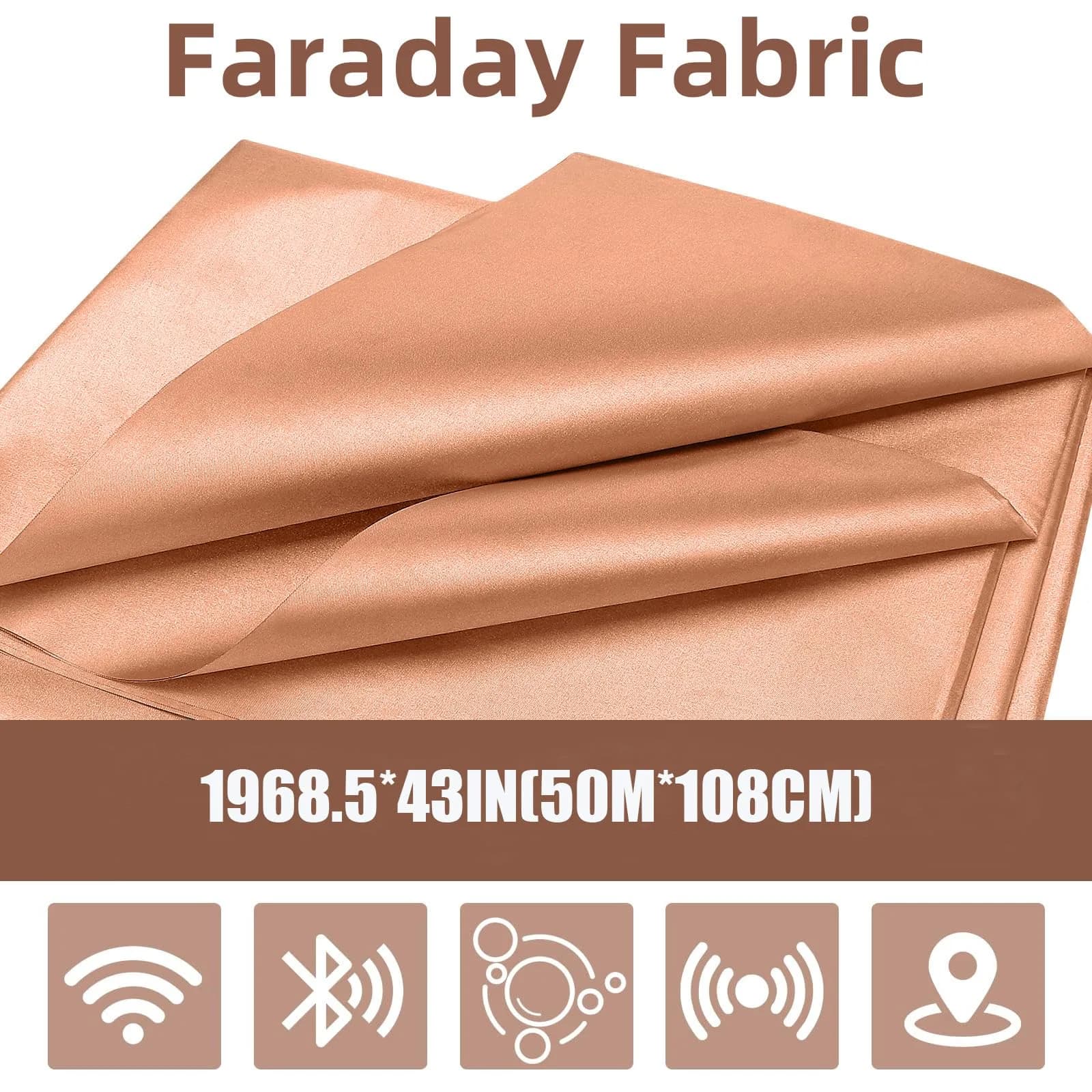 Amerthing Pure Copper Faraday Fabric - Gold, 50 Meters (1968.5"x43") | RF & LF EMF Blocking - view 2