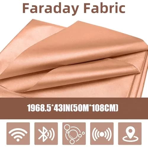 Amerthing Pure Copper Faraday Fabric 50m (1968.5"x43") | RFID Blocking for EMP, EMF, 5G, WiFi, Bluetooth, GPS thumbnail 2