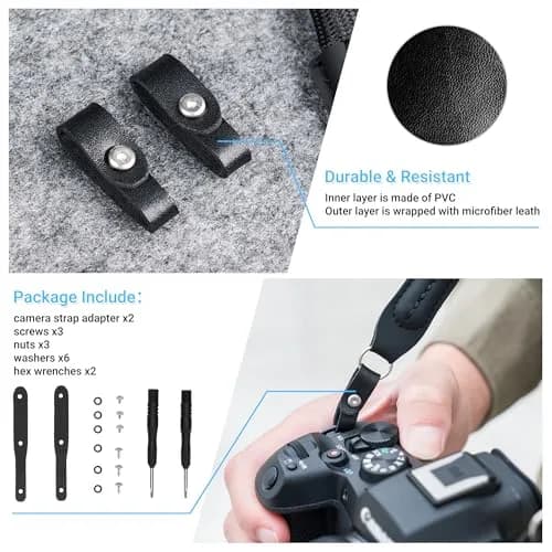 JJC R50 V R6 R5 II Camera Hand Wrist Shoulder Neck Strap Adapter Loop Connector | Durable Microfiber Leather & PVC (for Camera w Square Hole) thumbnail 5