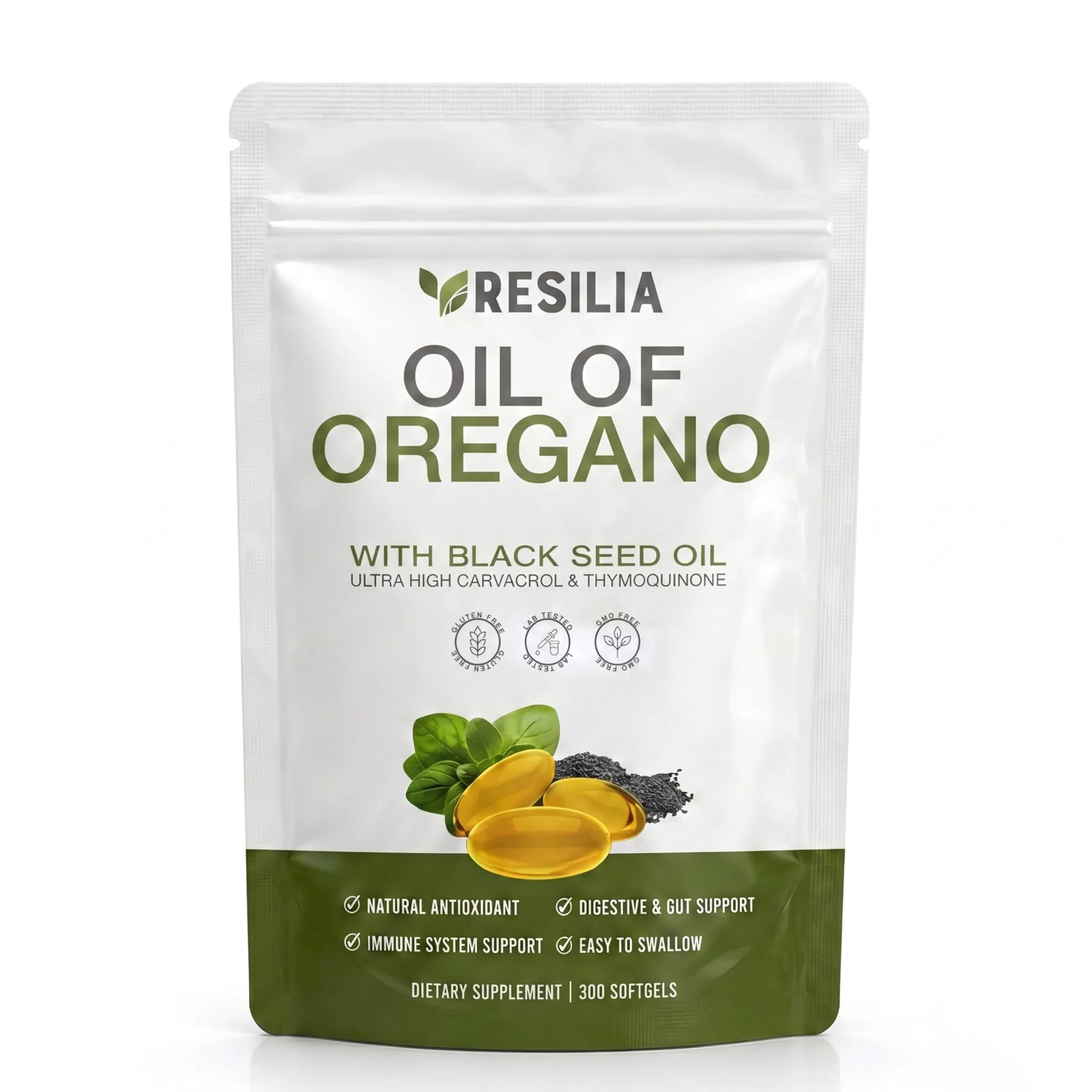 Resilia Oil of Oregano Black Seed Oil Softgels 6000mg | Immune & Digestive Support (300 Count) - main product image
