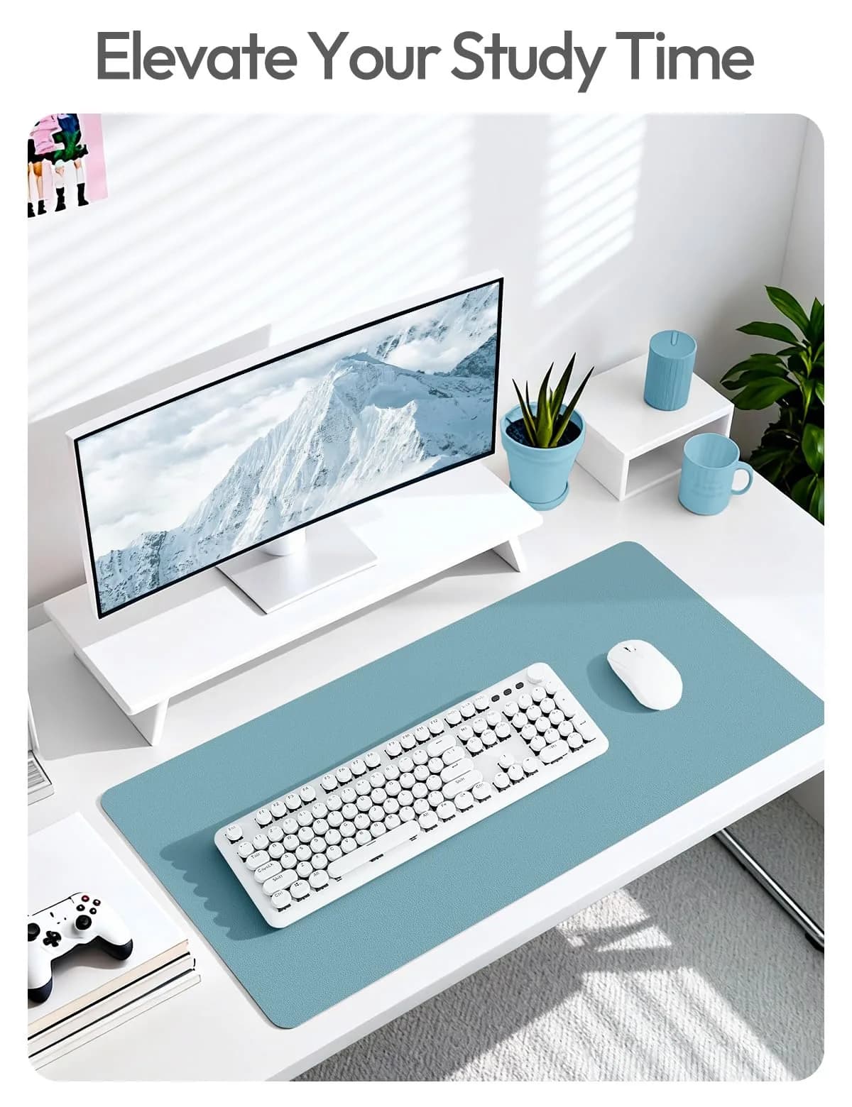 YSAGi Aquamarine PU Leather Desk Pad Protector 89.9cm x 43.2cm (35.4" x 17") | Protects Desks, Doubles as Large Mouse Pad - view 6