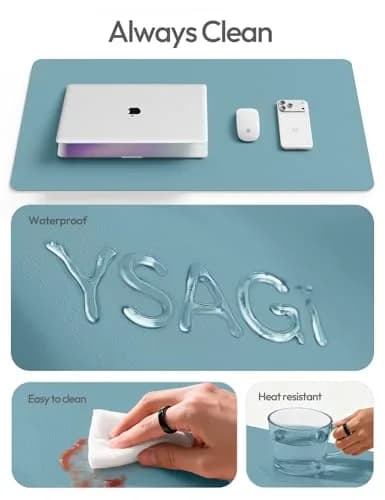 YSAGi Aquamarine PU Leather Desk Pad Protector 89.9cm x 43.2cm (35.4" x 17") | Protects Desks, Doubles as Large Mouse Pad thumbnail 7
