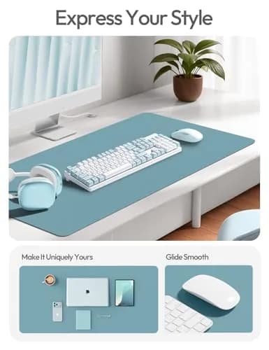 YSAGi Aquamarine PU Leather Desk Pad Protector 89.9cm x 43.2cm (35.4" x 17") | Protects Desks, Doubles as Large Mouse Pad thumbnail 2