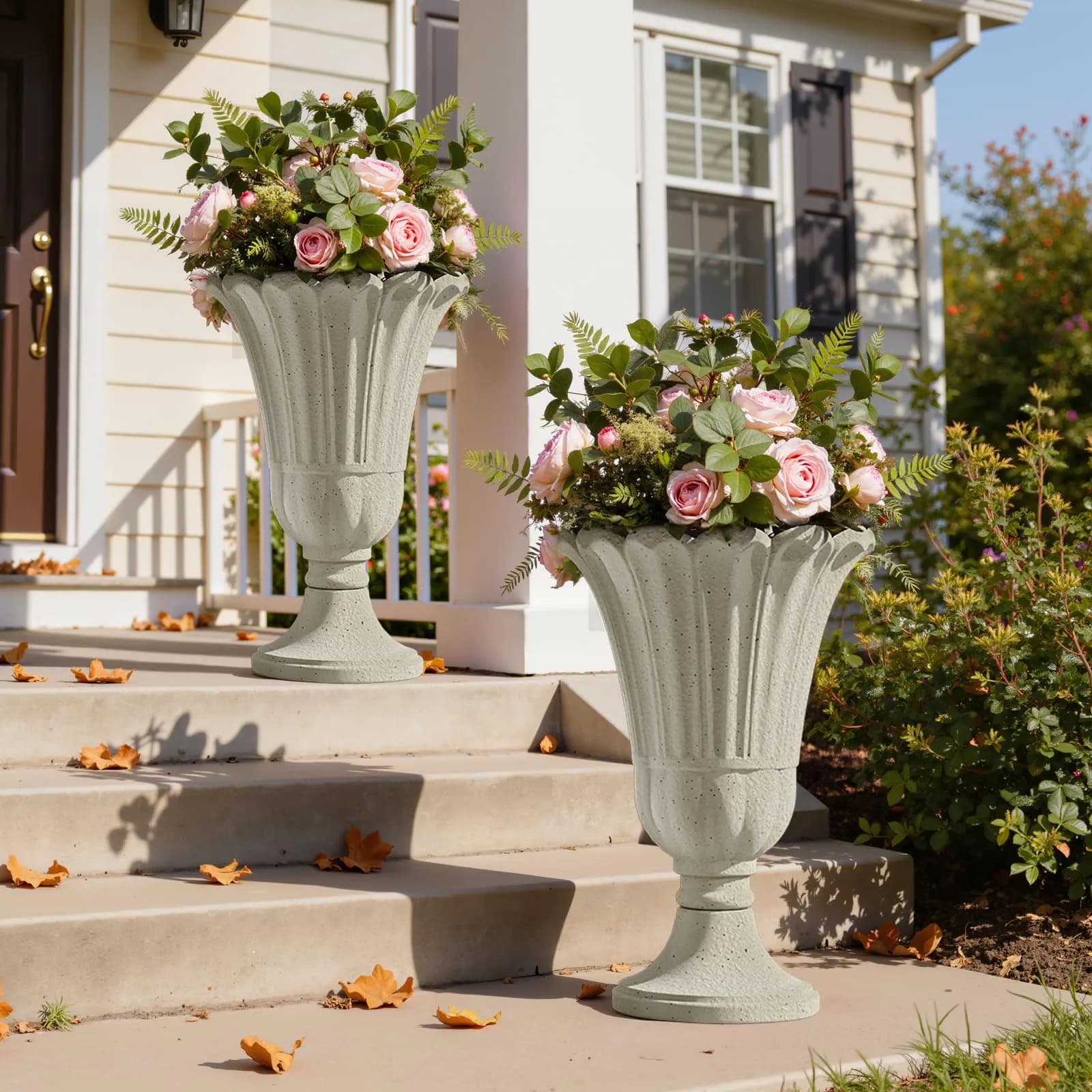 Diyfire Heavy-Duty 23.6" Tall Urns Planters for Outdoor Plants | Large Water Storage Garden Vase — Beige--petal
