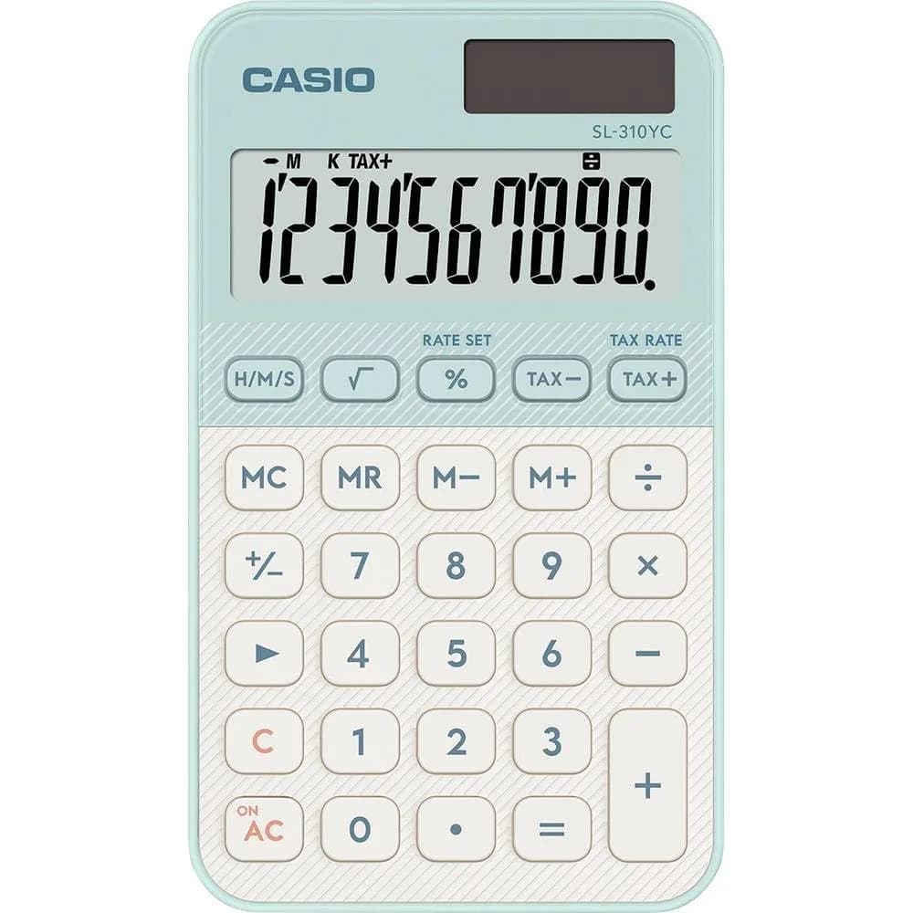 Casio SL-310YC Light Green Calculator with Time & Percentage Functions | Solar & Battery Powered - main product image