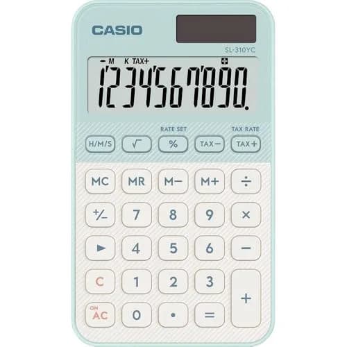 Casio SL-310YC Light Green Calculator with Time & Percentage Functions | Solar & Battery Powered thumbnail 1