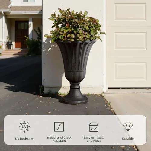 Diyfire Tall Plastic Urn Planters for Outdoor Plants Set of 2-23.6" H Classic Petal Design Indoor Large Flower Pots with Drainage Holes, Outdoor Planters for Porch Decor/Garden Vase, Black thumbnail 5