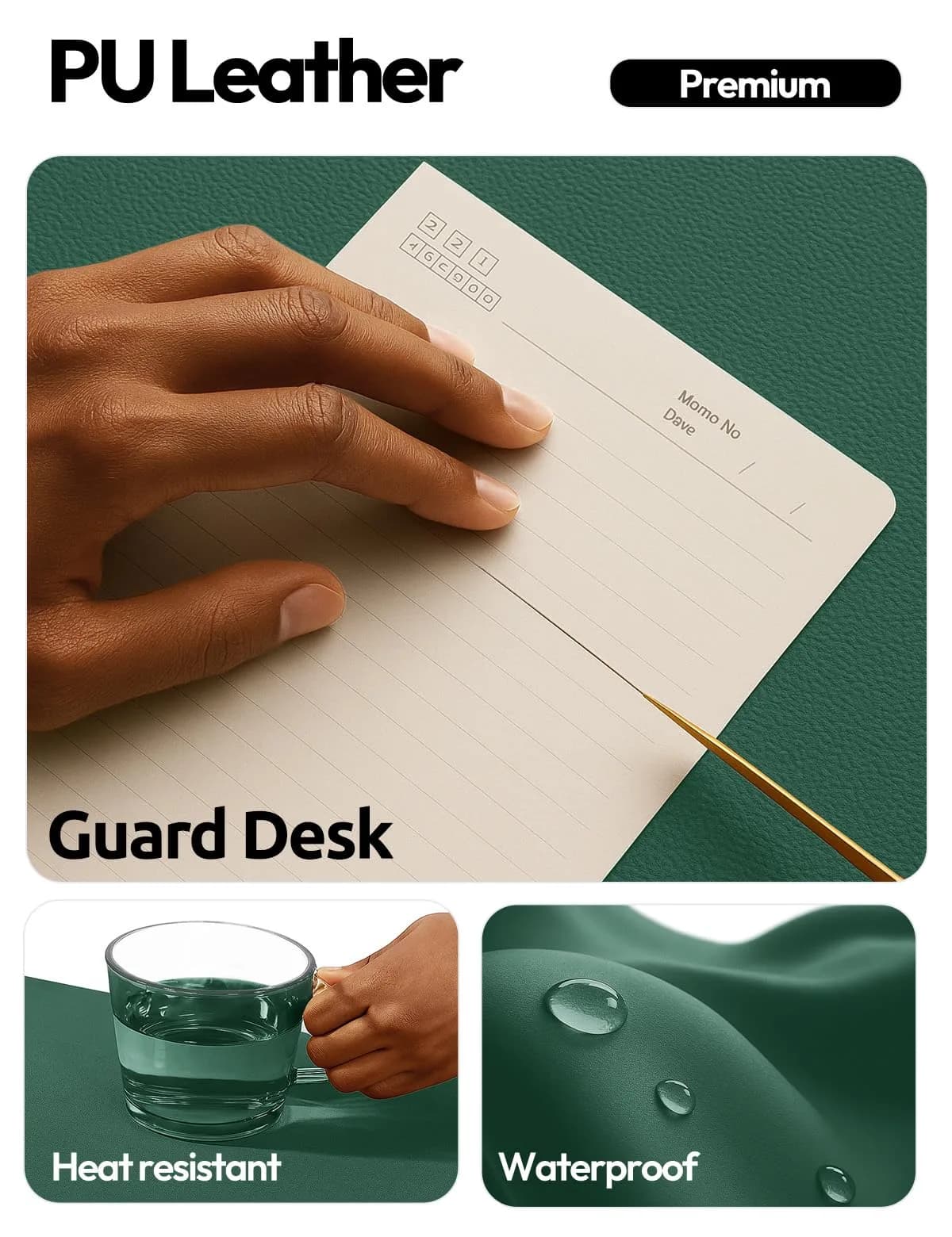 YSAGi Seafoam Green Desk Pad Protector, Large Mouse Pad, 31.5" x 15.8" | Protects Desk, Doubles as Mouse Surface - view 3